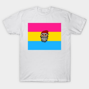 Drawing of Santa Claus face on Pansexual pride flag background t T-Shirt